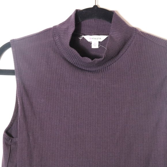 Athleta Womens XL Purple Plum Sleeveless Ribbed Mock Neck Top Tencel Stretch - Picture 2 of 6